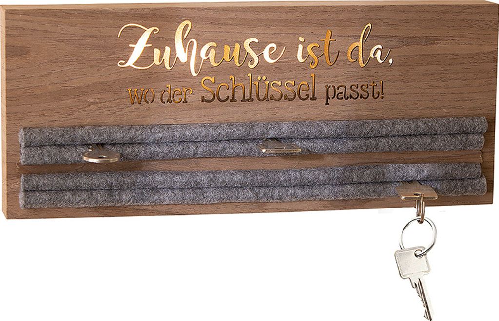 Gilde MDF LED Schlüsselbrett VE 2 (BxHxL) 34 cm x 14 cm x 3 cm "Zuhause ist da,..." braun mit grauem Filz Sie kaufen hier immer ein Set von 2 glei...