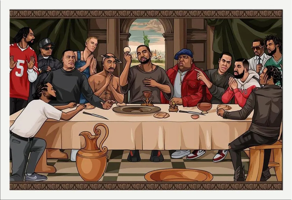 Poster Hip Hop Last Supper sous vitre acrylique cadre Shinsuke MDF blanc