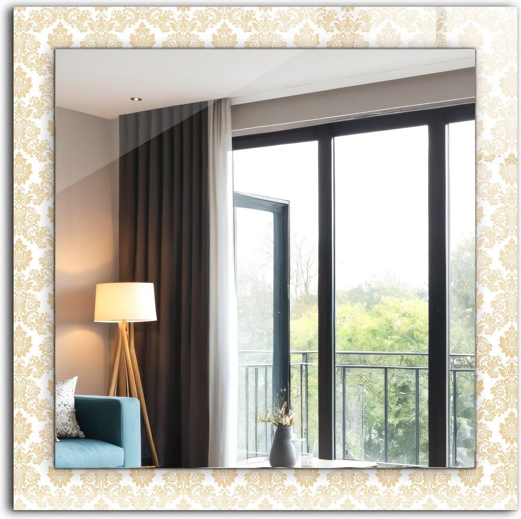 Dekorativer Wandspiegel - Bedruckter Spiegel - Motiv - 60x60 cm - Gelbe Ornamente