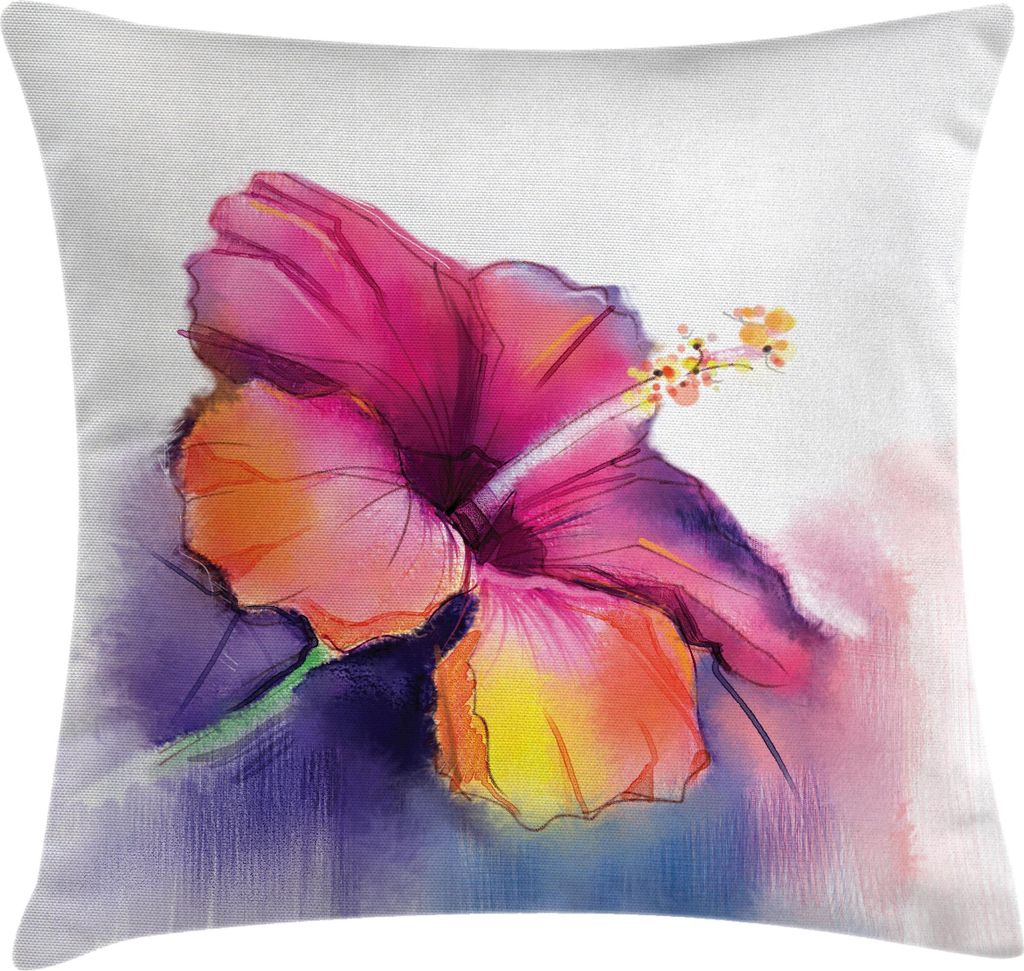ABAKUHAUS Blume Kissenbezug, Fantasie Amaryllis Wasserfarbenzeichnung Farbübergänge Bunt Surrealer Druck, 50 x 50 cm, Mehrfarbig