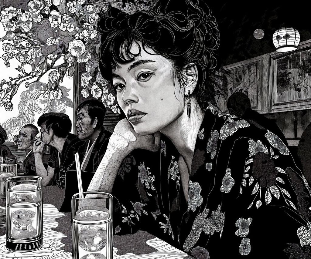 Plakat 60x50cm Schwarzes Kimono