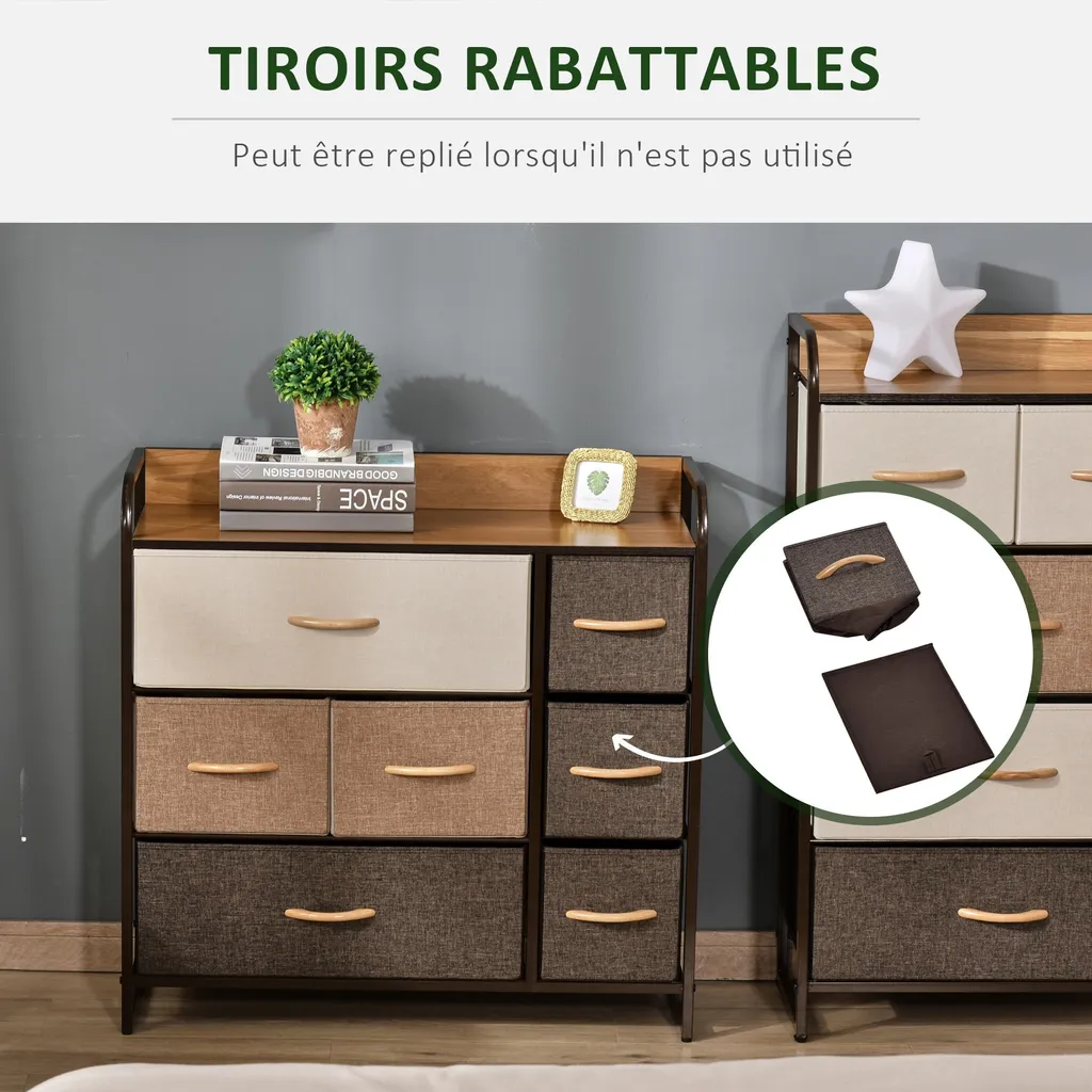 Commode textile structure acier 7 tiroirs pliants format 80x29 cm - 7