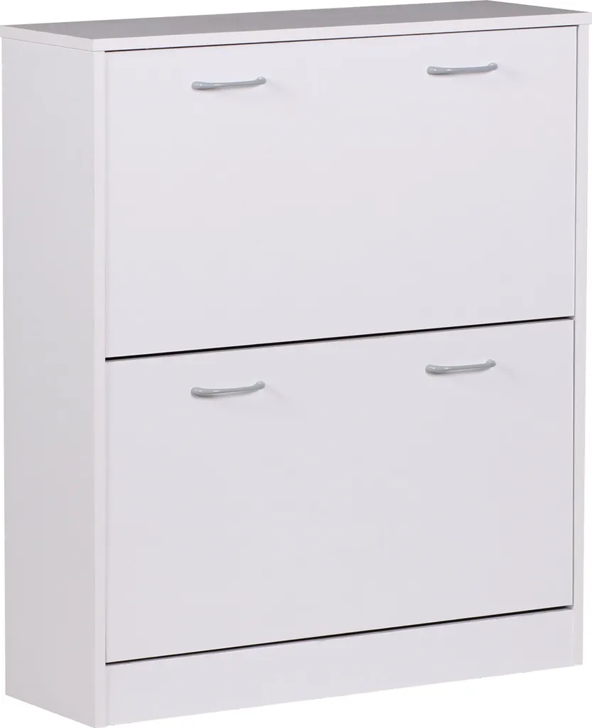 Meuble à chaussures 2 abattants blanc mat 87 cm pour gain de place