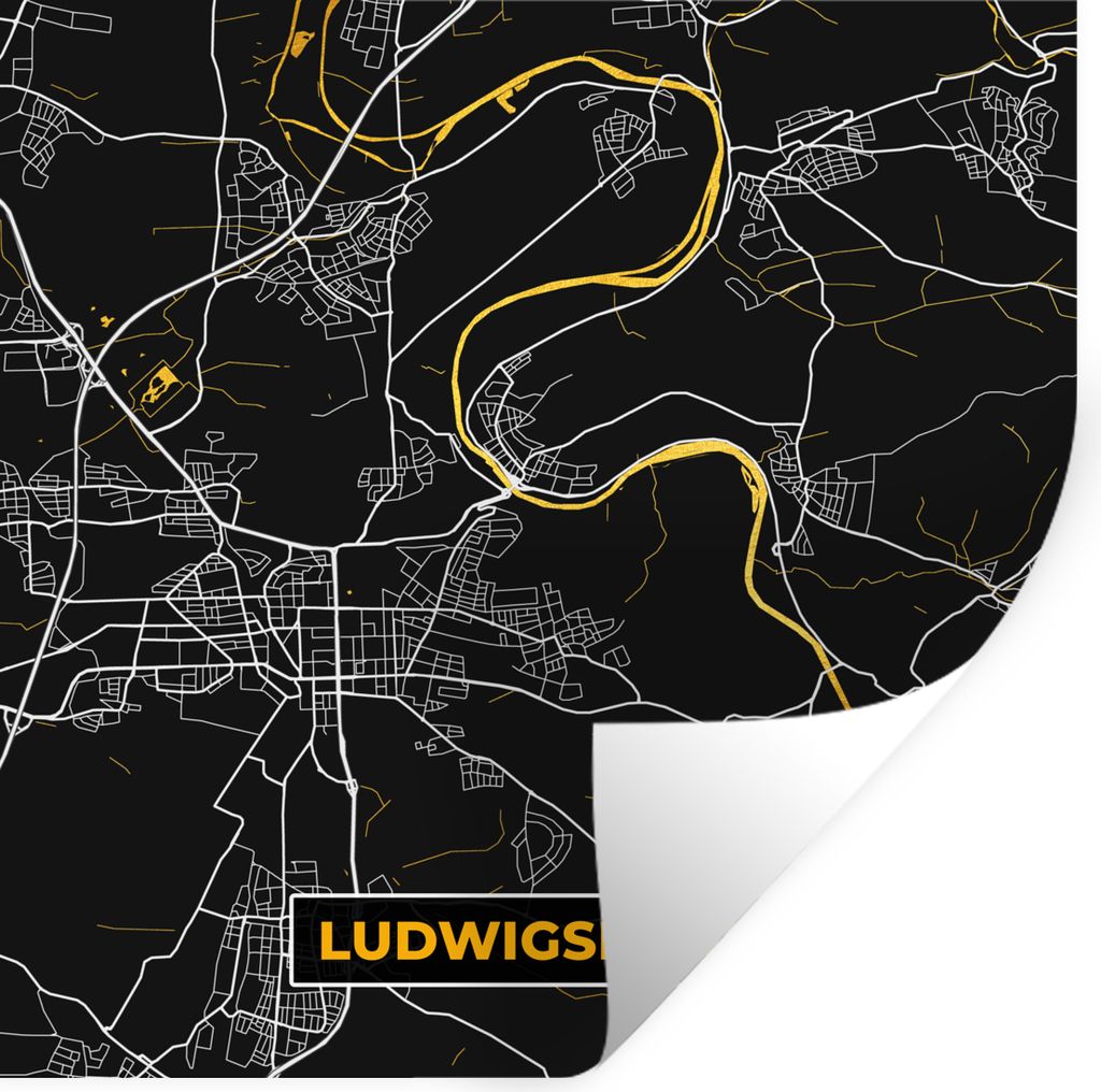 MuchoWow Wandtattoo Wandsticker Wandaufkleber Karte - Ludwigsburg - Gold - Stadtplan - Deutschland 30x30 cm Selbstklebend und Repositionierbar - ...