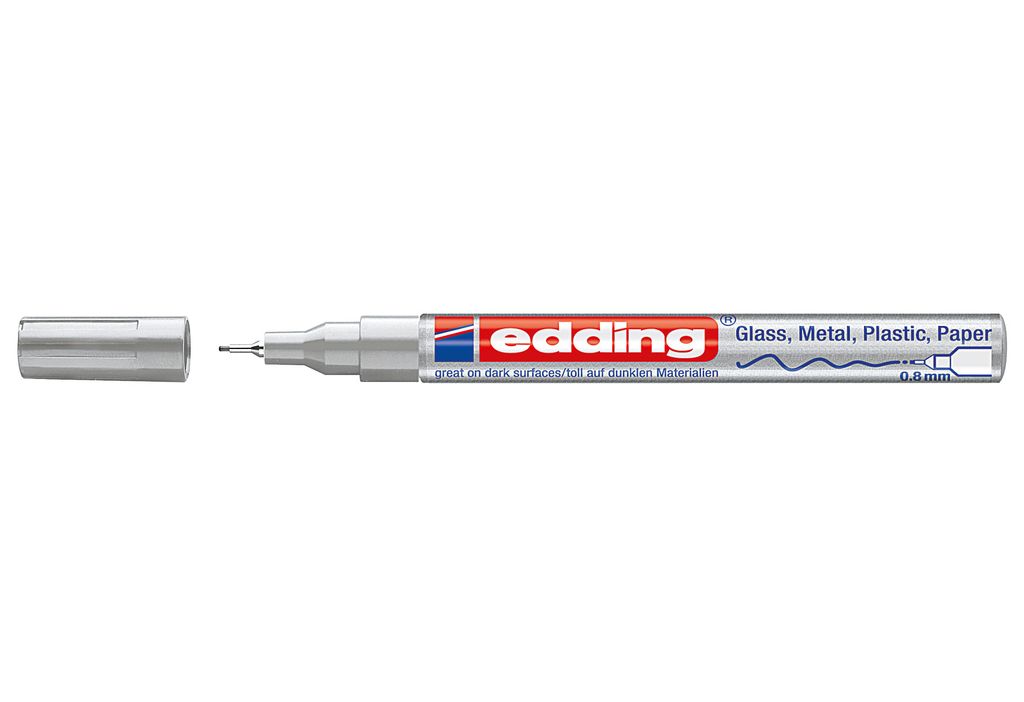 Edding 780, Silber, Feine Spitze, Blau, Rot, Silber, Produktbild 