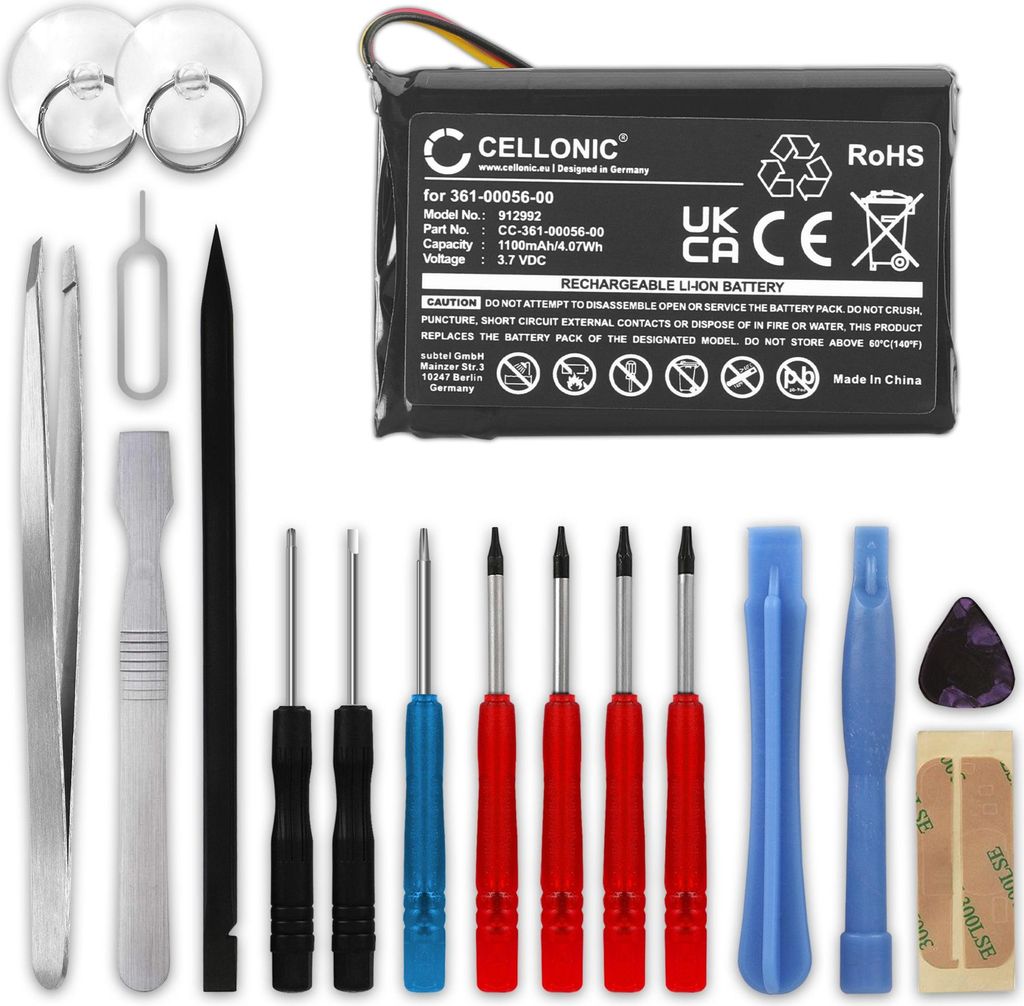 subtel 1x Akku für Navigation Kompatibel mit Garmin Drive 50LMT, Drive 51 LMT-S, Drive 50, 361-00045-00 - (1100mAh, 3.7V) + Werkzeug-Set 17tlg