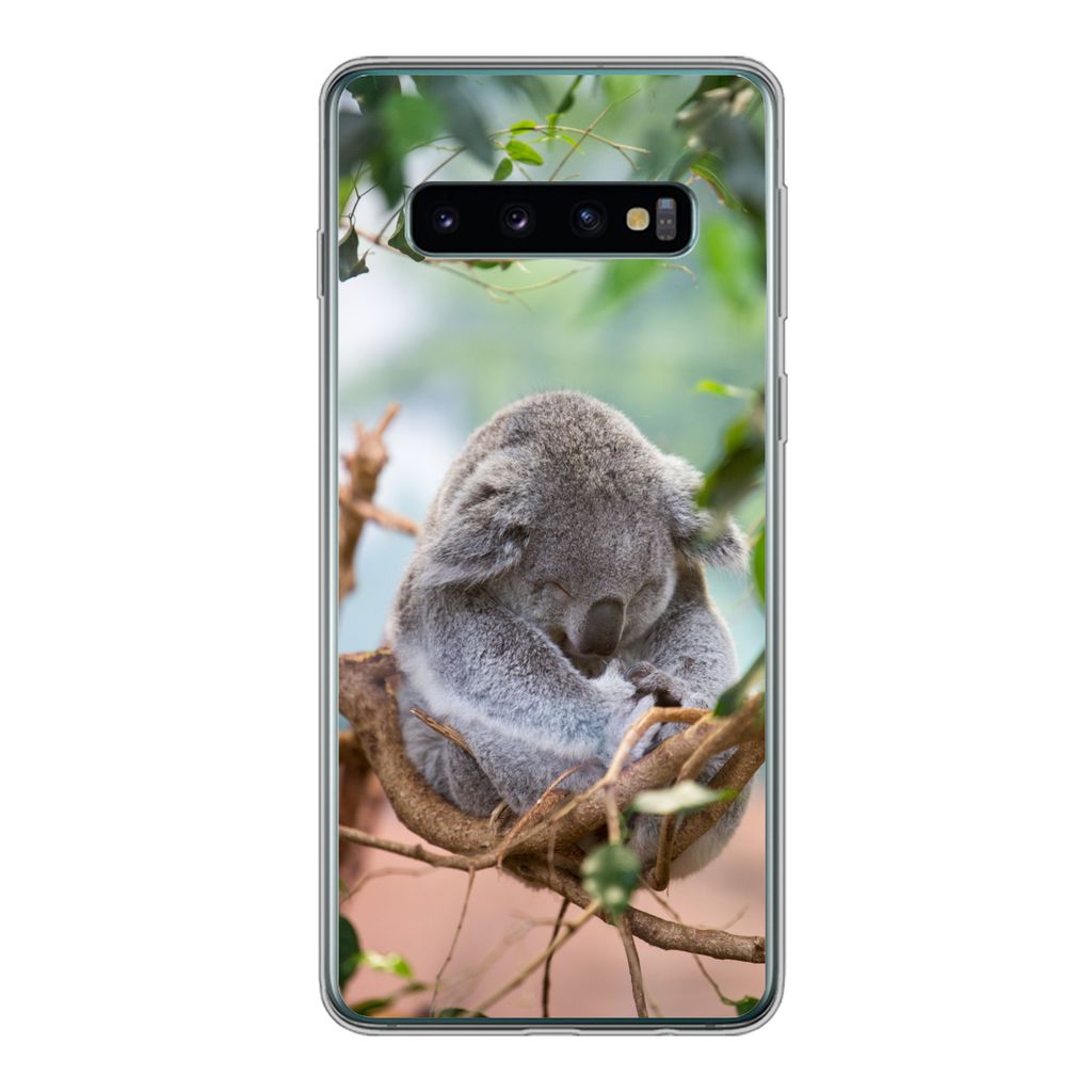 MuchoWow Handyhülle Schutzhülle Hülle für Samsung Galaxy S10 Koala - Äste - Schlaf - Kinder - Jungen - Mädchen Silikon Softcase Handy Hüll...