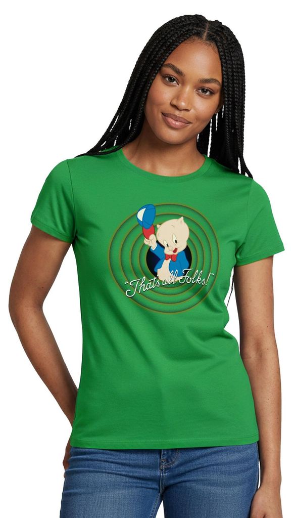 Spreadshirt Looney Tunes Schweinchen Dick Thats All Folks Frauen T-Shirt, L, Kelly Green