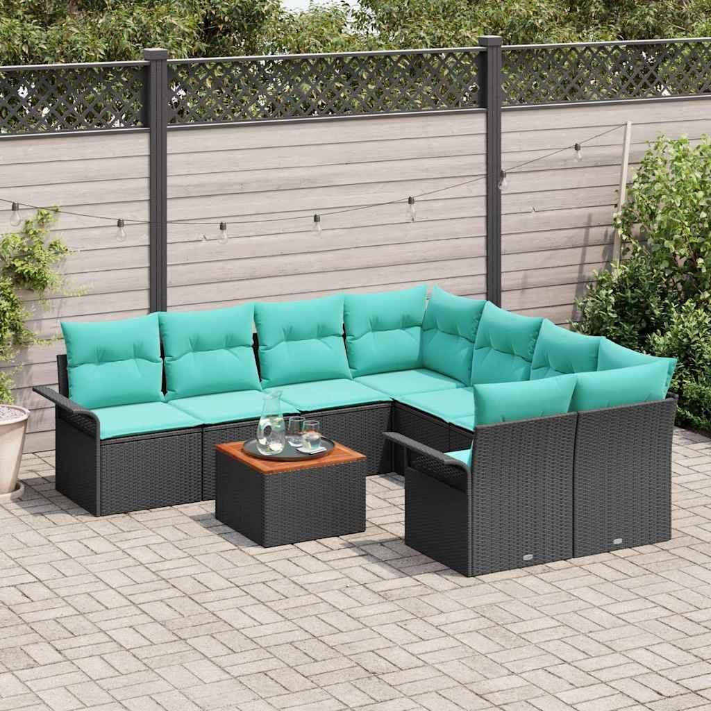 Möbel Balkonmöbel Gartenmöbel-Set - Schwarz - CLORIS Gartensofa-set mit Kissen 9 pcs - Schwarz Poly-Rattan,69.6 Kg - 824031