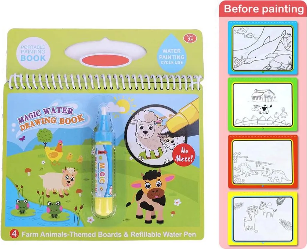 Libro di disegno da colorare ad acqua con matita bambini pittura giocattolo educativo regalo (fattoria)