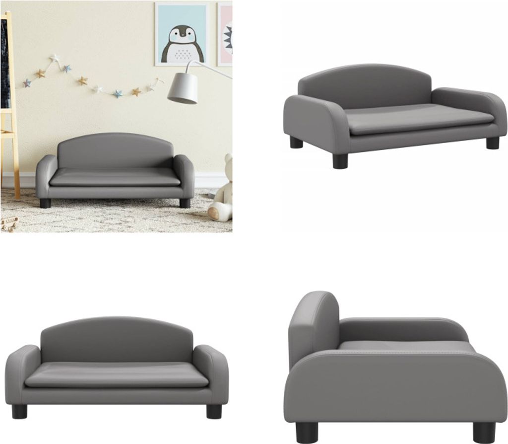 vidaXL Kindersofa Grau 70x45x30 cm Kunstleder - Kindersofa - Kindersofas - Minisofa - Spielzimmersofa