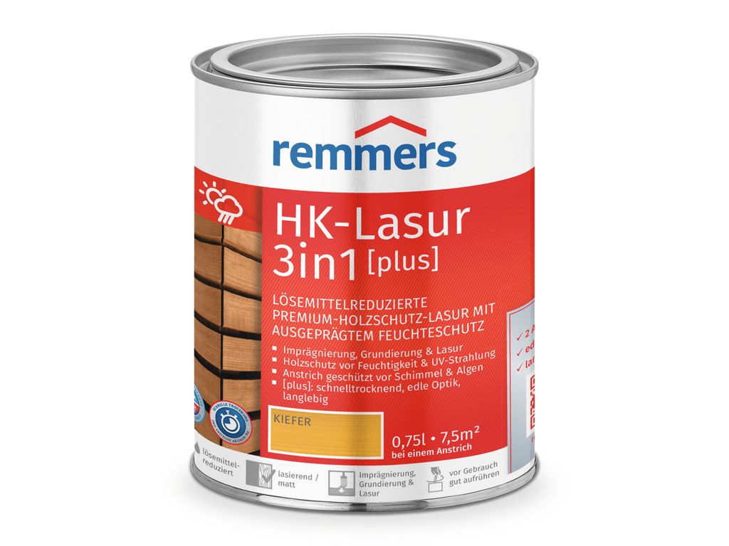 Remmers Aqua HK-Lasur 3in1 pino (RC-270) 0,75 l, colorante Immagine del prodotto 