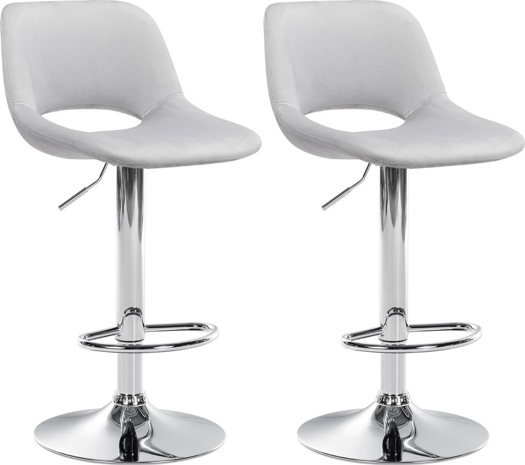 CLP 2er Set Barhocker Camden Samt drehbar und höhenverstellbar,hellgrau Metall in Chromoptik