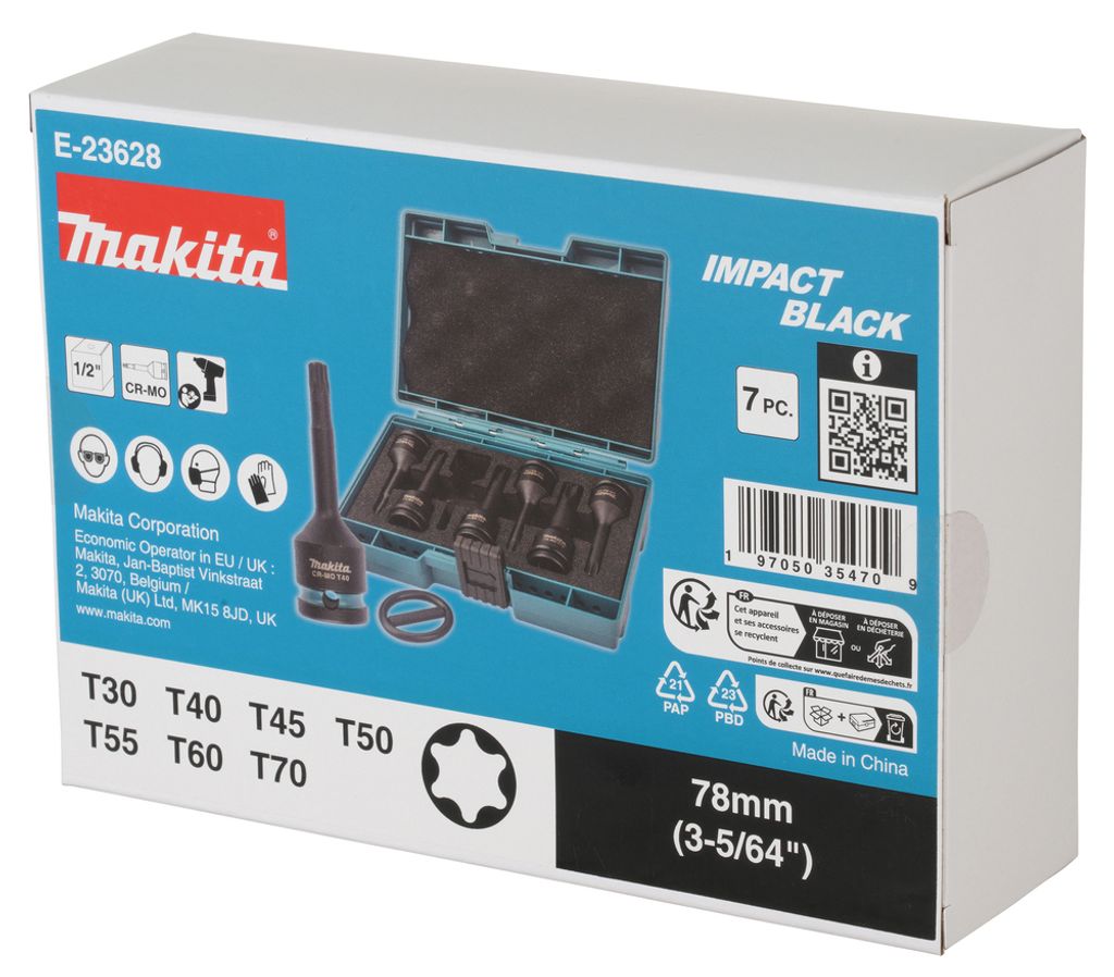 Makita Impact Black T-Schlagnuss 1/2 T60 - Chrom-Molybdän, 78mm