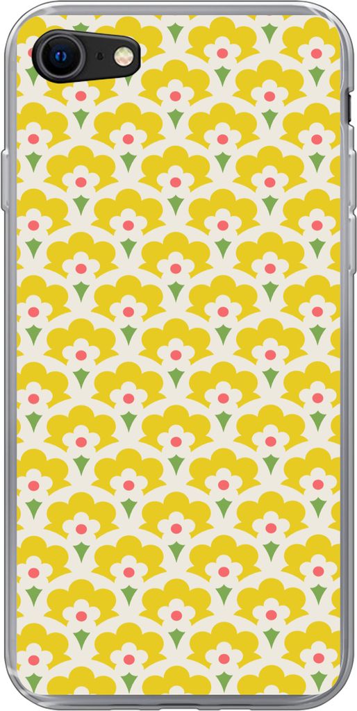 MuchoWow Handyhülle Schutzhülle Hülle für Telefoonhoesje iPhone SE 2020 Design - Retro - Siebziger Jahre - Gelb Silikon Softcase Handy Hülle...