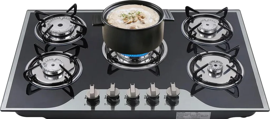 Plaque de cuisson gaz 5 feux encastrable avec grilles fonte en noir