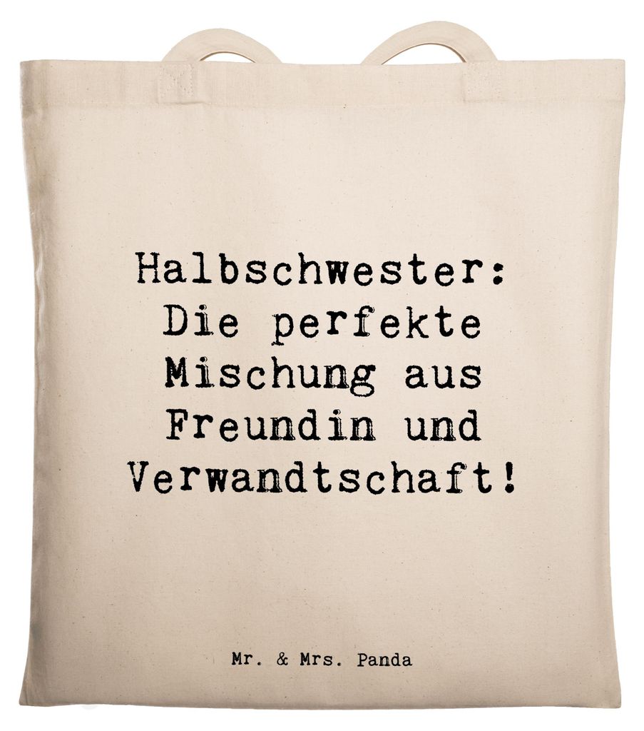 Mr. & Mrs. Panda Tote Bag Spruch Halbschwester Glück - Transparent - Geschenk, Familie, Freundin, Tasche, Büchertasche, Patchworkfamilie, Shoppin...