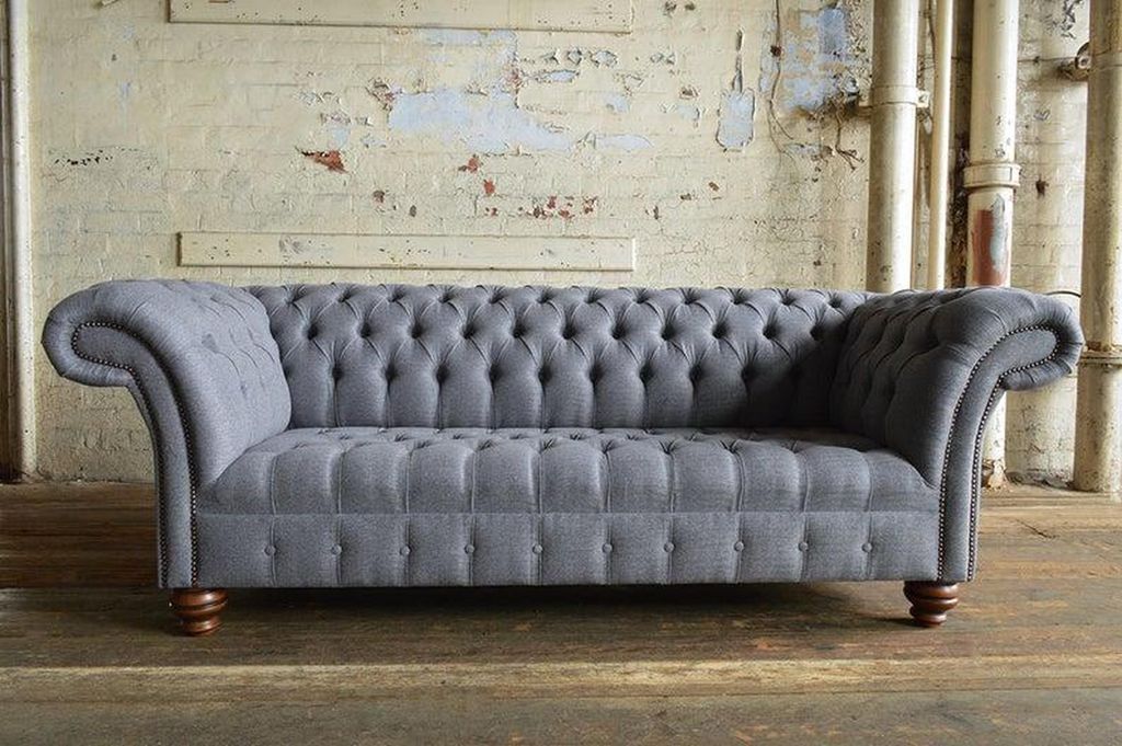 Edle Chesterfield Möbel Wohnzimmer Couch Leder Sofa Polster Graue 3 Sitzer Neu