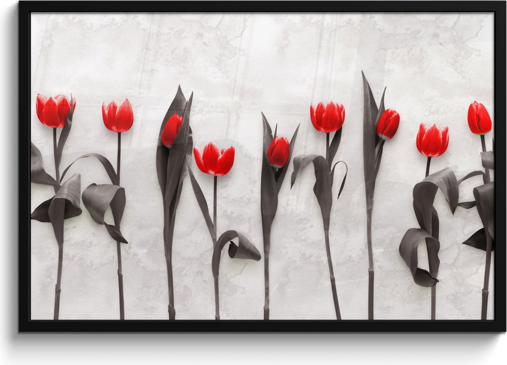 MuchoWow MuchoWow Gerahmtes Poster Blumen - Tulpen - Marmor 90x60 cm - Poster mit zchwarzem Bilderrahmen - Fotorahmen - Foto-Plakat