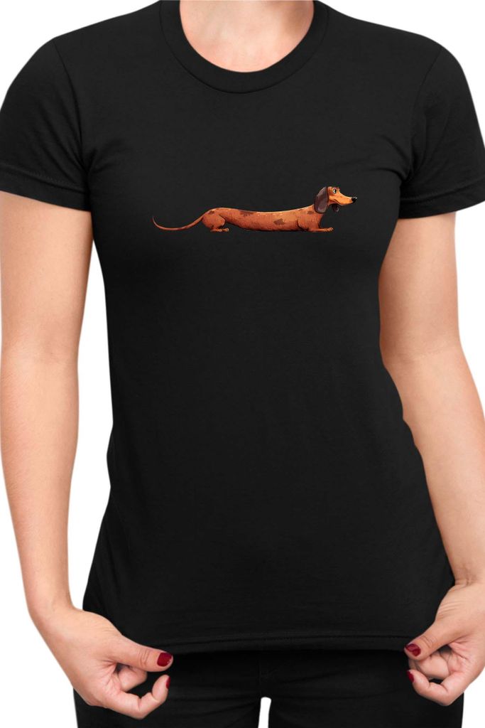 Damen T-Shirt Funny Dogs Breeds Dachshund Dog Breed 020, Lady XL / Schwarz