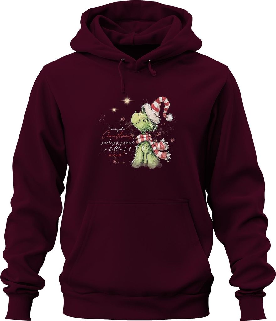Grinch maybe Christmas means more Weihnachten Geschenk lustig Uni Hoodie Kapuzenpullover, Burgundy, M