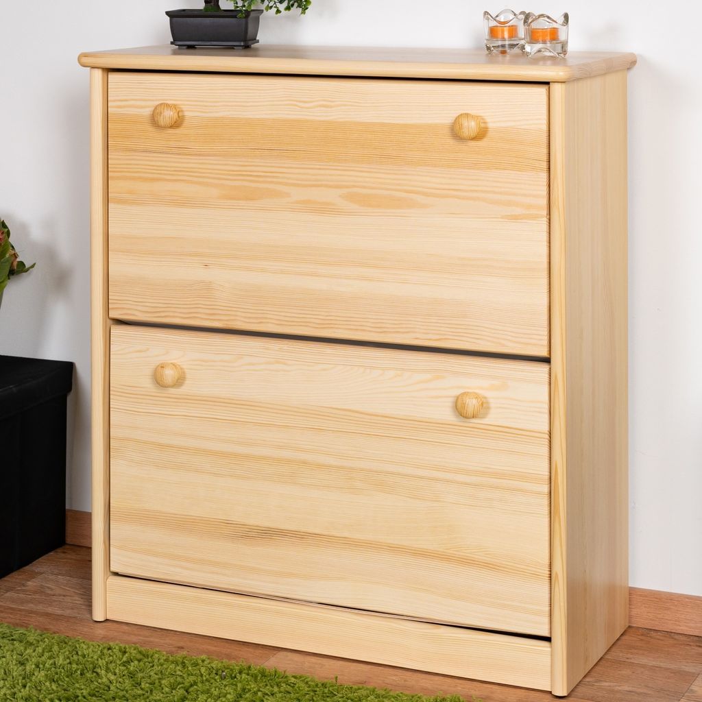 Schuhschrank Schuhkommode Holz massiv, Farbe: Natur 80x72x29 cm, für Garderobe, Vorzimmer, Flur