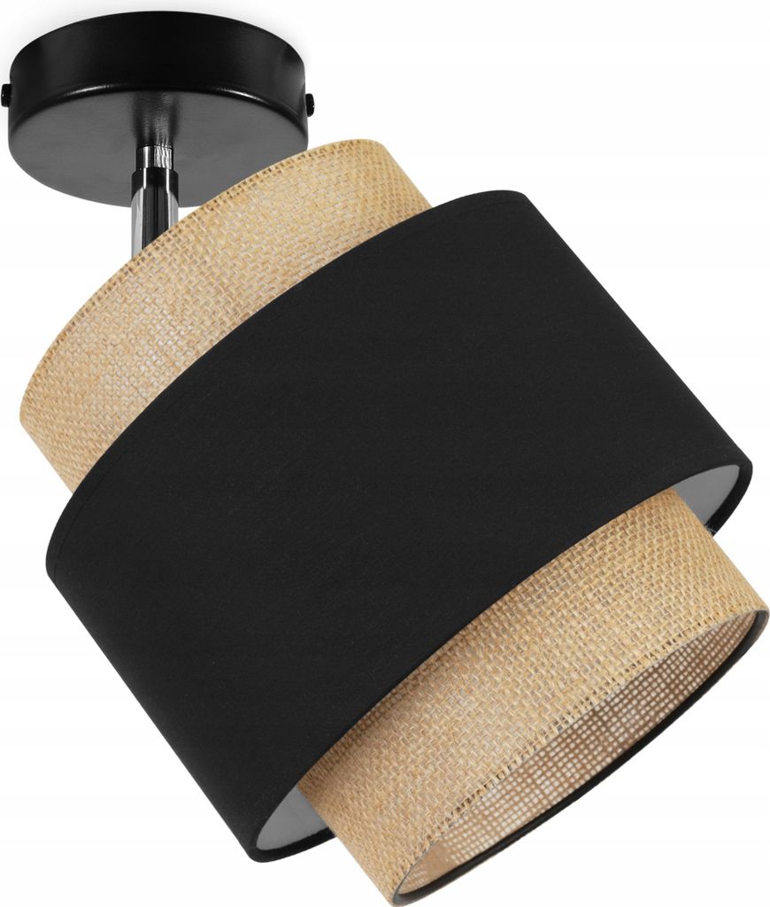Boho Deckenbeleuchtung Lampen Deckenlampen - Deckenlampe Industrial - Pendelleuchte aus Metall und Stoff - 1-Flammig - Schwarz und Jute