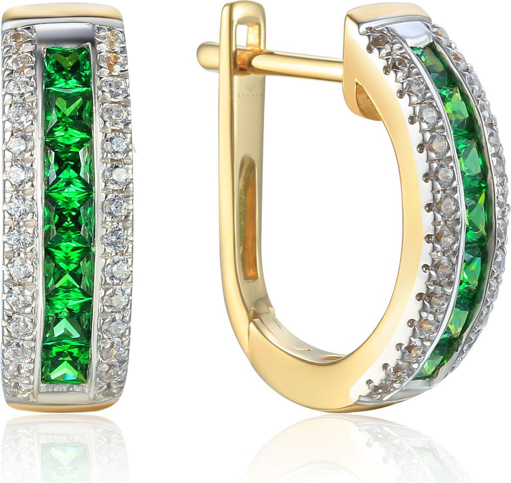 Damen 585er Gelbgold Ohrringe synth. Smaragd Ohrhänger Solitaire Creolen Ohrschmuck 14K