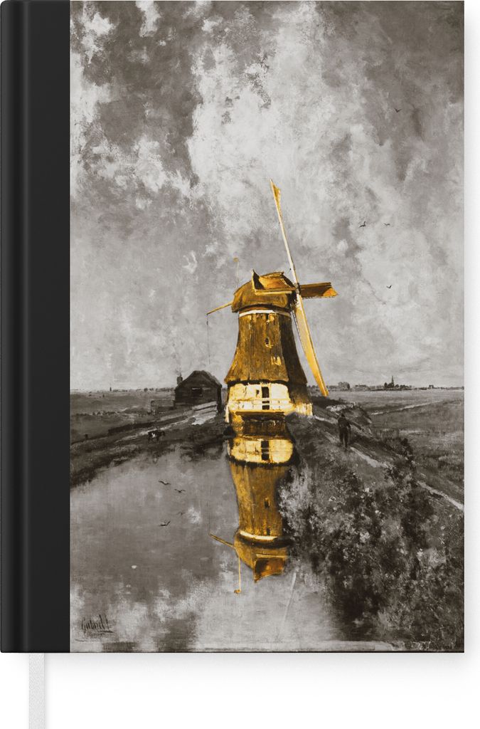 MuchoWow Notizbuch Tagebuch Haushaltsbuch Notebook A5 Mühle an einem Polderkanal - Gabriel - Gold - Notizblock - Notizheft - Notebook - Schreibb...