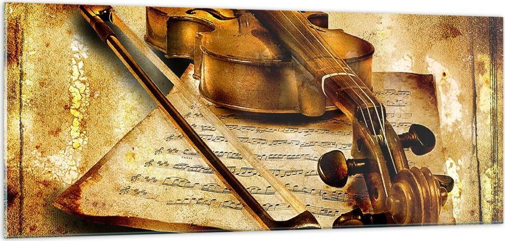 Bilder auf glas - Violine Instrument Notizen - 100x40cm - Glasbilder - Wandbilder - Kunstdruck - zum Aufhängen bereit - Wanddekoration aus Glas - ...