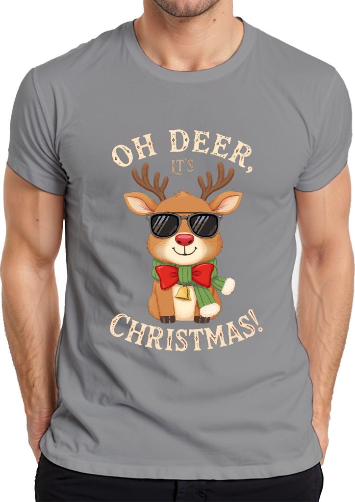 Oh Deer It's Christmas Rentier Weihnachten Sonnenbrille Geschenk Herren T-Shirt, Grau, 3XL