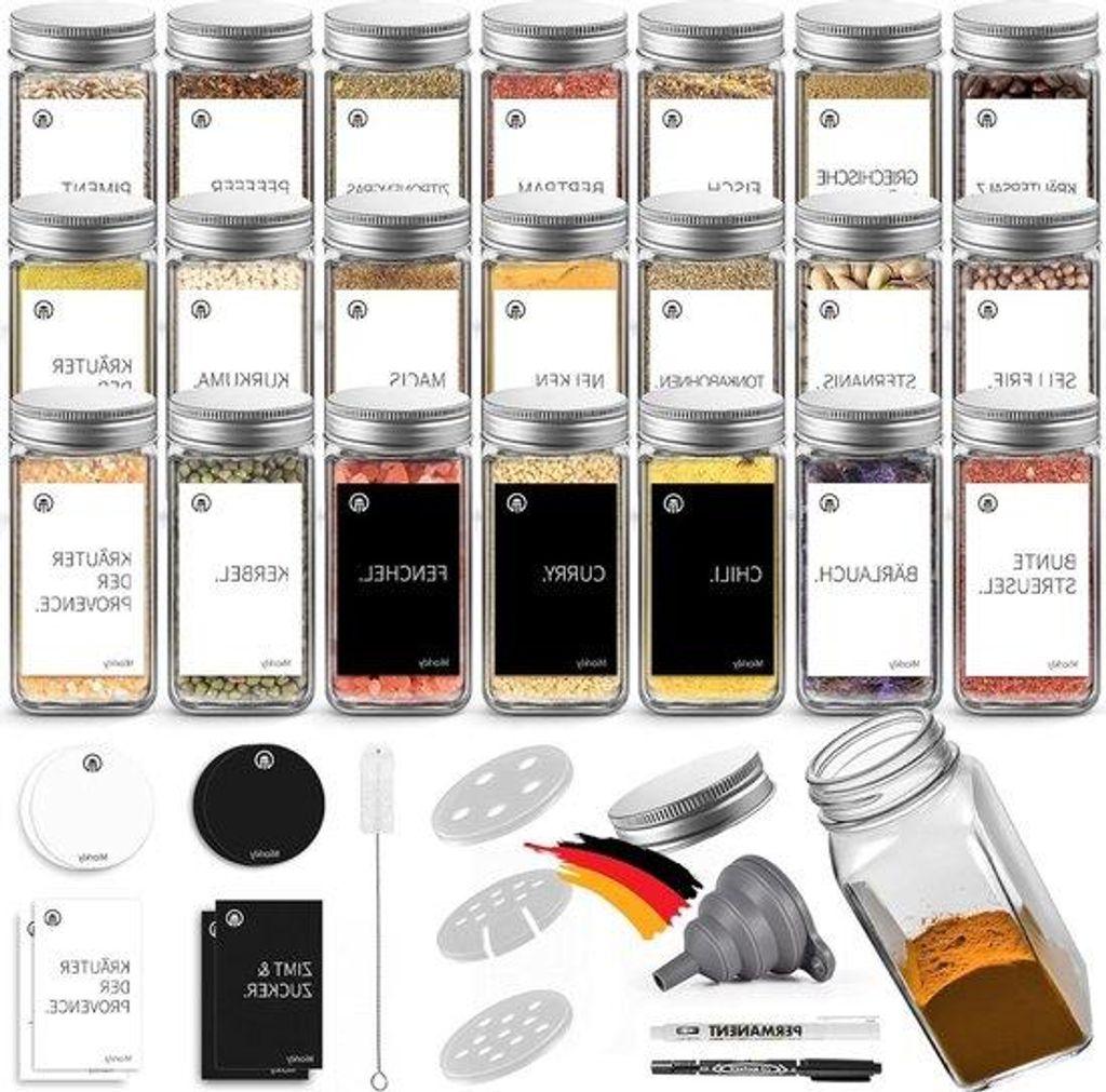 Vierkant glazen kruidenorganizer mit 24 Etiketten - 120 ml - 360-Grad- Drehkrug - Glasetikettkrug.