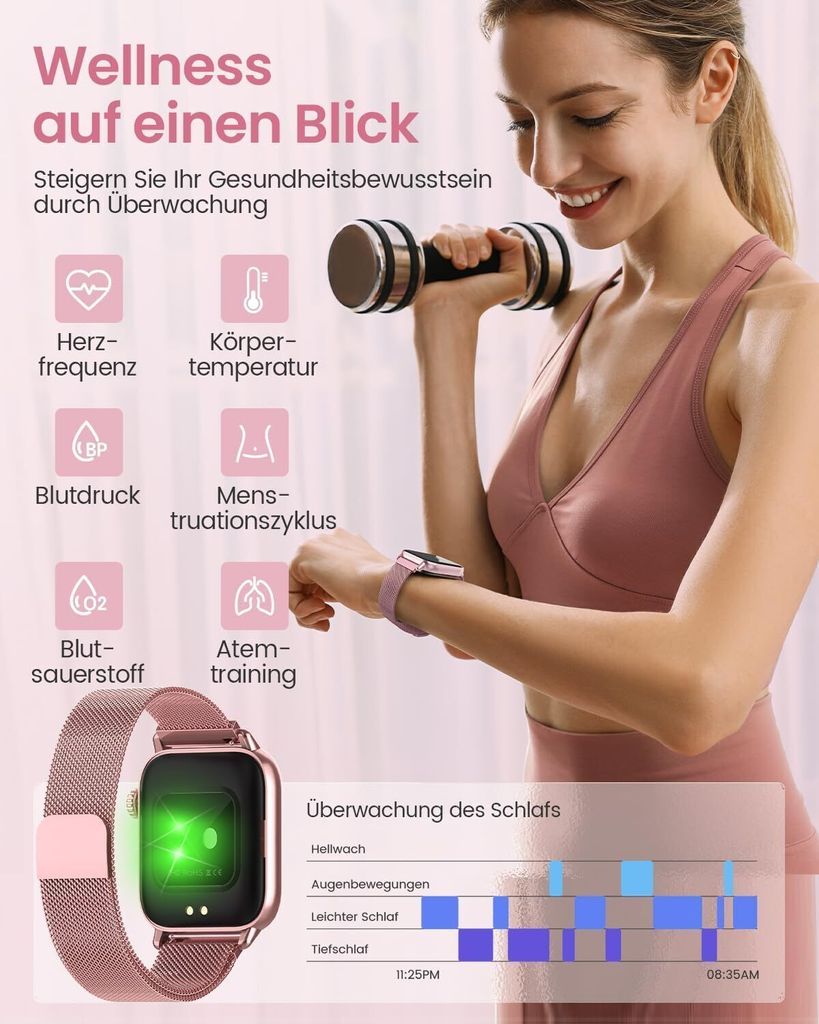 Smartwatch Damen mit Telefonfunktion Fitnessuhr SpO2, Produktbild 3