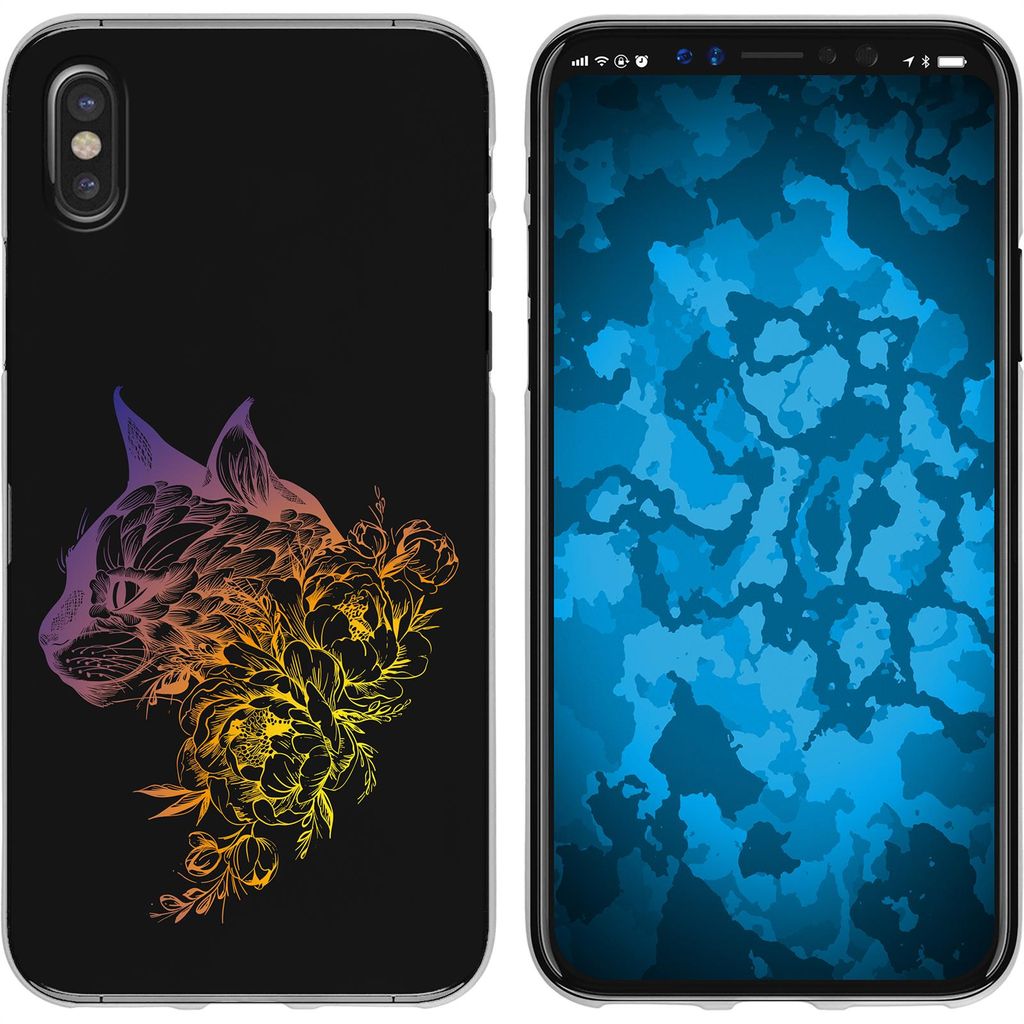 PhoneNatic Case kompatibel mit Apple iPhone X / XS Silikon-Hülle Floral Katze M2-3