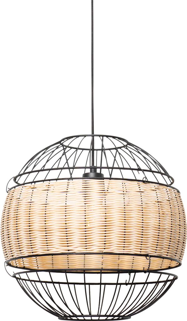 QAZQA - Orientalisch Orientalische Hängelampe I Pendellampe I Pendelleuchte schwarz mit Rattan 38 cm - Emir I Wohnzimmer I Schlafzimmer - Stahl Ru...