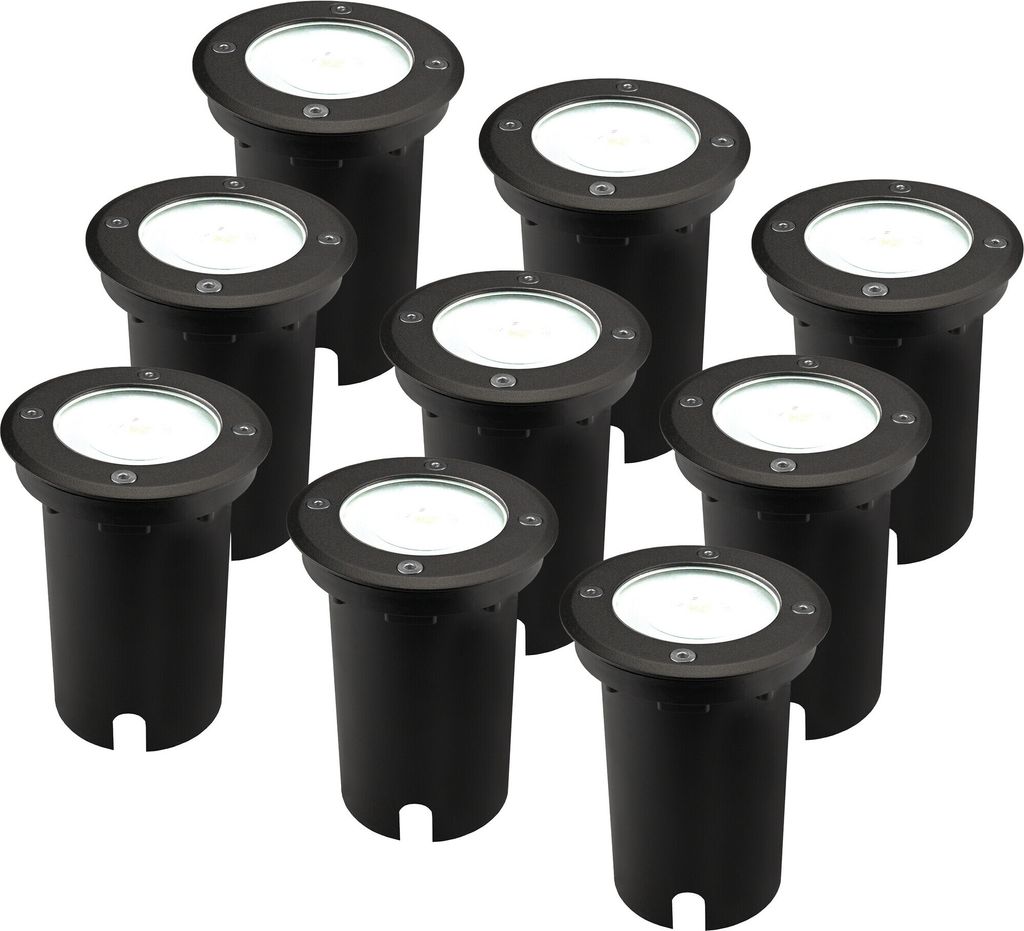 Ledvion 9er Pack Bodeneinbauleuchte, Runde LED Einbaustrahler, Schwarz, IP67, 5 Watt, 6500 Kelvin, 1m Kabel, GU10, LED Einbaustrahler Aussen, Teras...