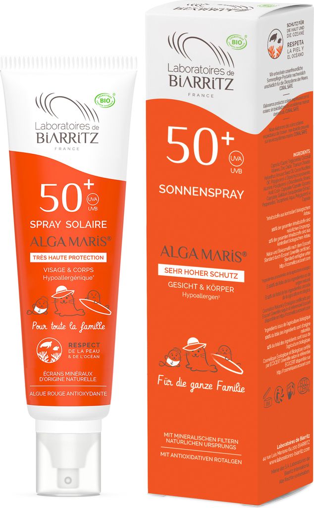 Laboratoires de Biarritz Sonnenspray LSF 50+ | 150 ml | Familienpackung | mineralischer UV-Schutz | parfumfrei