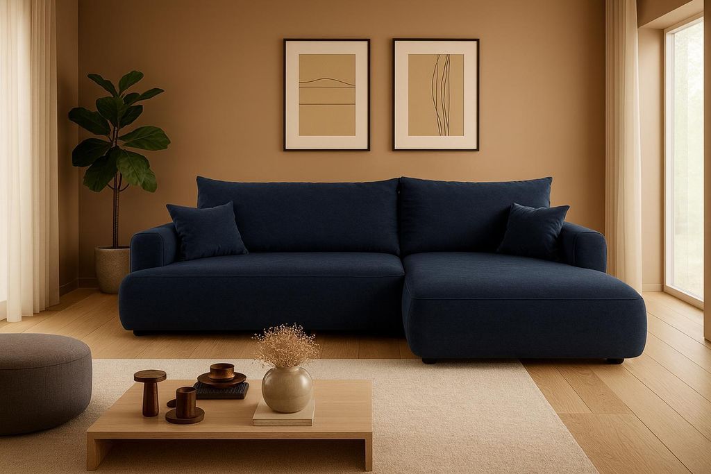 Ecksofa Ottimo L - mit Bettkasten, Schlaffunktion, beige Velvet. Seite rechts, Stoff: Castel_79