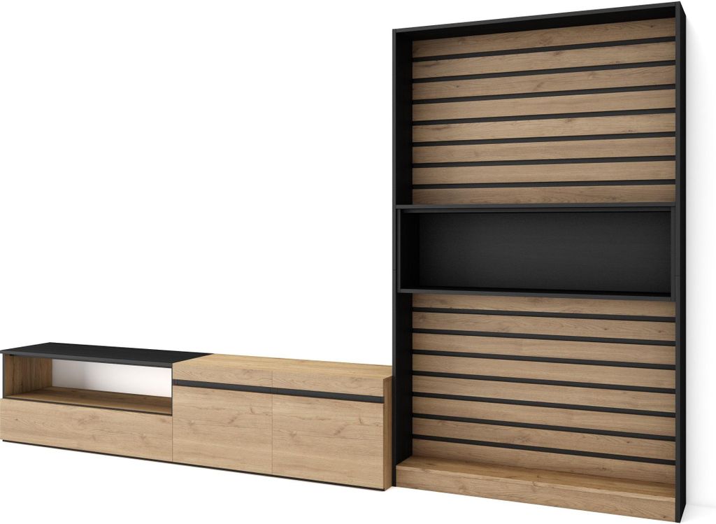 Wohnwand Wohnzimmer, 310x35x186cm, Für TV-Geräte bis zu Produktbild 