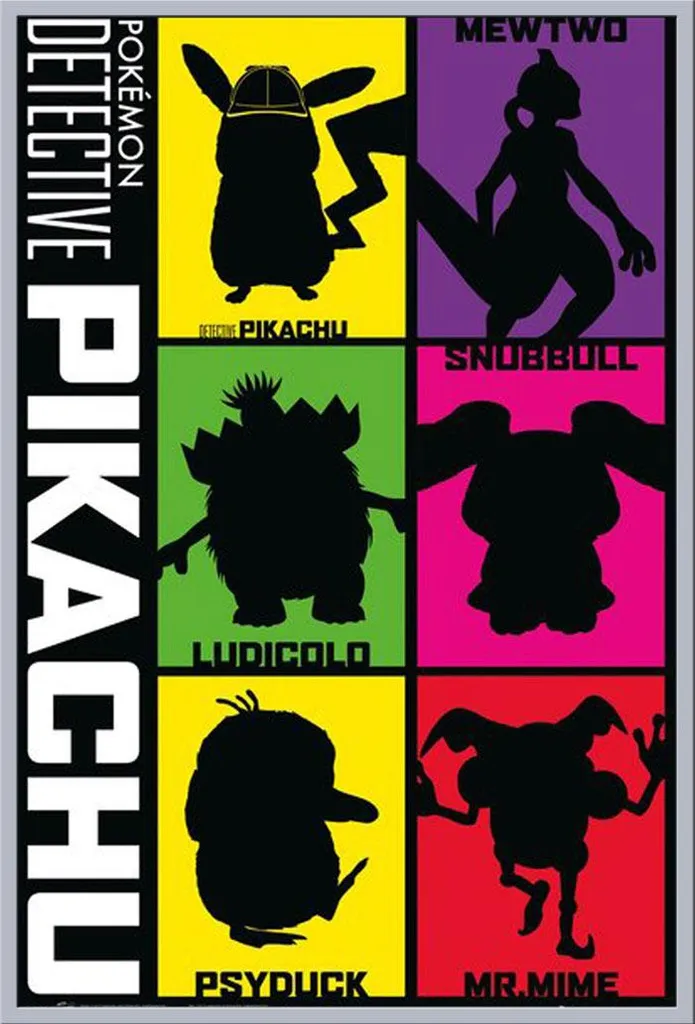 Affiche Pikachu Détective avec Cadre Argent Interchangeable en Acrylique