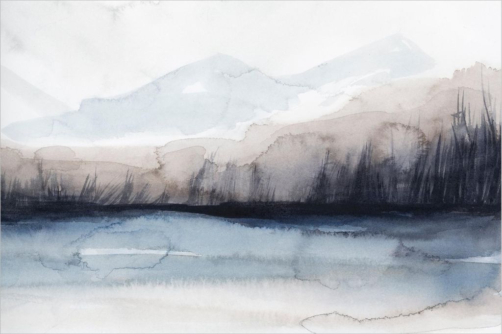 Fototapete Natur - Vliestapete - Bildtapete UV-beständig Design blau Aquarell Abstrakt Wandtapete geruchsfrei
