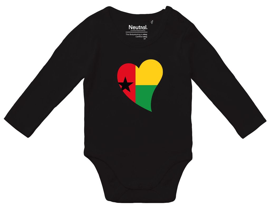 Huuraa Baby Body Guinea-Bissau Flagge Herz 62 Black Baumwolle Fairtrade Langarmbody Geschenkidee