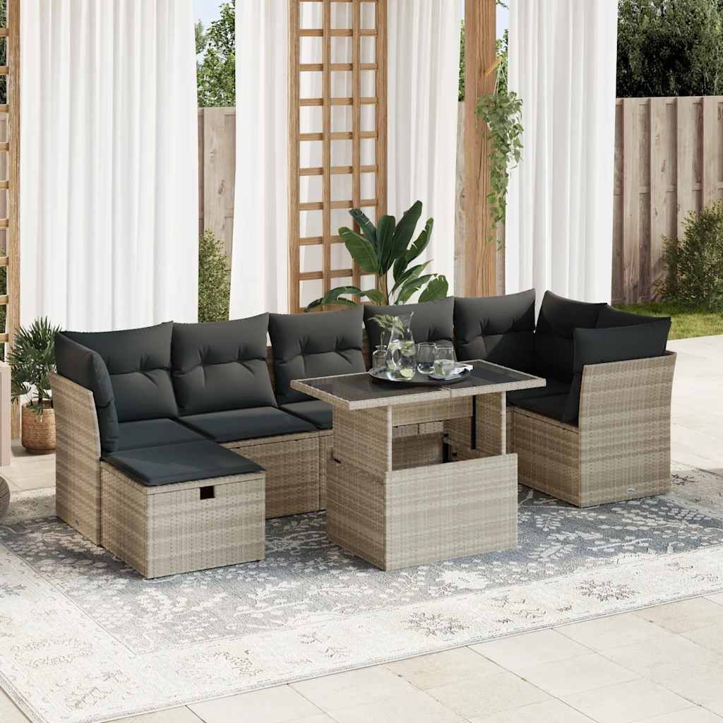 "Rabatt" 8-tlg. Garten-Sofagarnitur - mit sofa - mit Kissen Hellgrau Poly Rattan - Lounge-Dining set CC12180