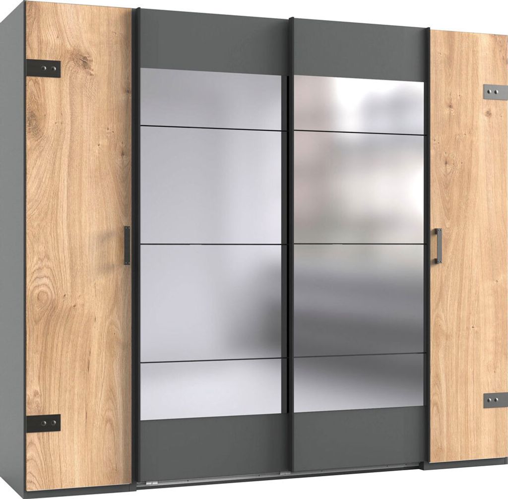 Dreh-/Schwebetürenschrank Stockholm Kleiderschrank mit Spiegel Ausführung wählbarPlankeneiche / graphit
