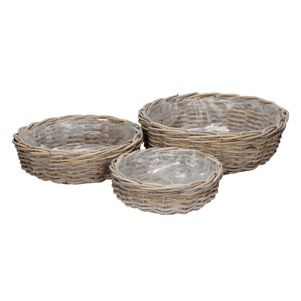 3tlg. Pflanzschale FARMER grau braun Kooboo Rattan Produktbild 1
