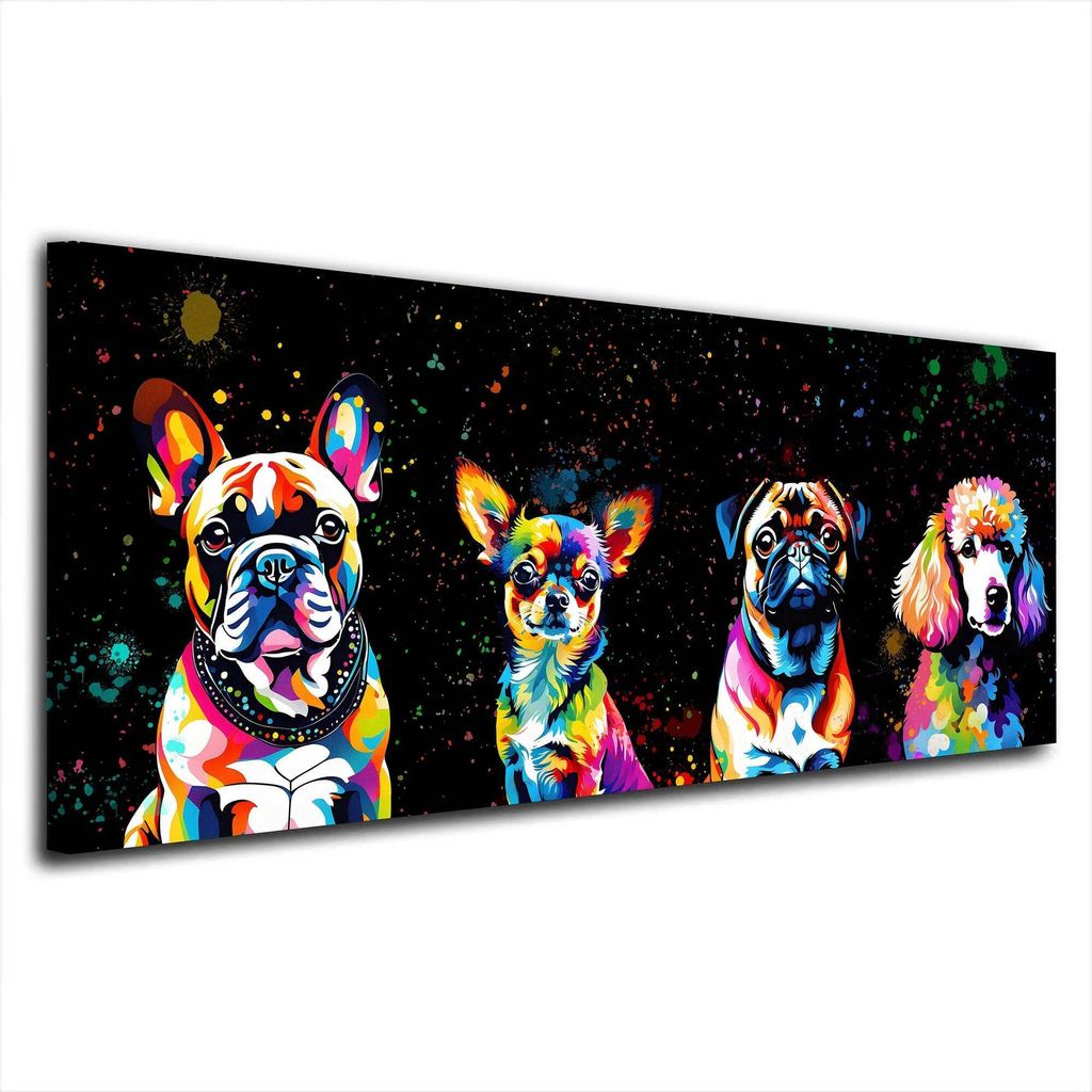 Pop Art kleine Hunde Black Leinwandbild Wandbild Kunstdruck XL Wanddeko: 125x50x2cm