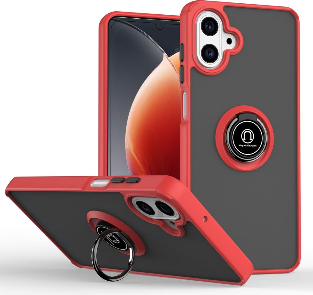 Hülle für Samsung Galaxy A07 4G Matte Transluzent TPU Stoßfest Schutzhülle mit Ring Halter Ständer Rot