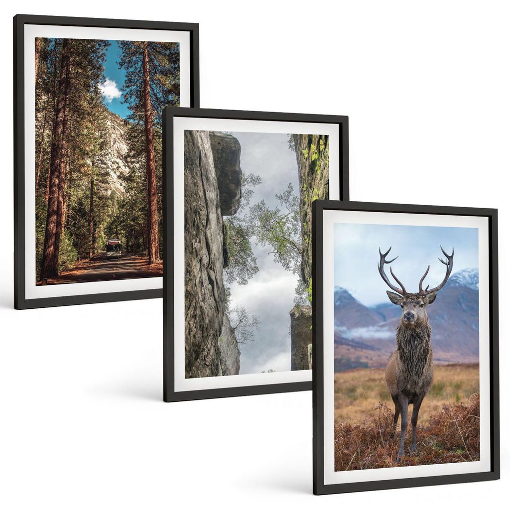 Bilder Set 3-teilig im schwarzen Rahmen – Wandbilder 3 Stück – gerahmte Poster für Wohnzimmer, Schlafzimmer und Flur – 40x60 cm – Straße...