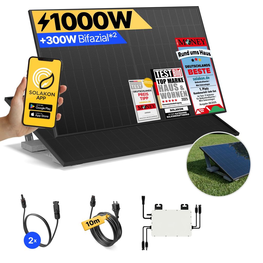 Balkonkraftwerk 1000W Solaranlage mit Garten Halterung Produktbild 