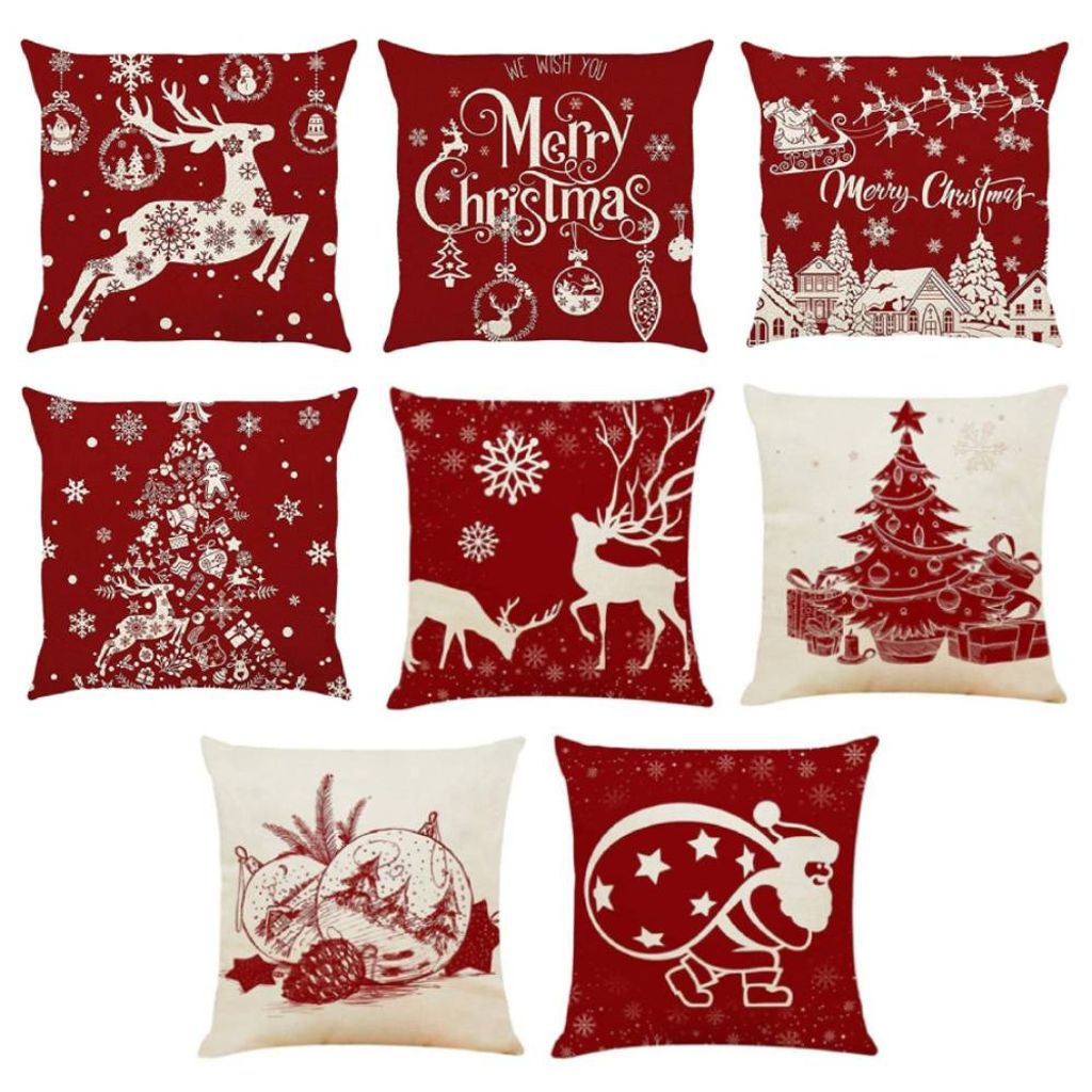 Bseical Weihnachtskissenbezüge 45x45cm - 4er Set Mit Weihnachtsbaum-Muster, Leinen Look